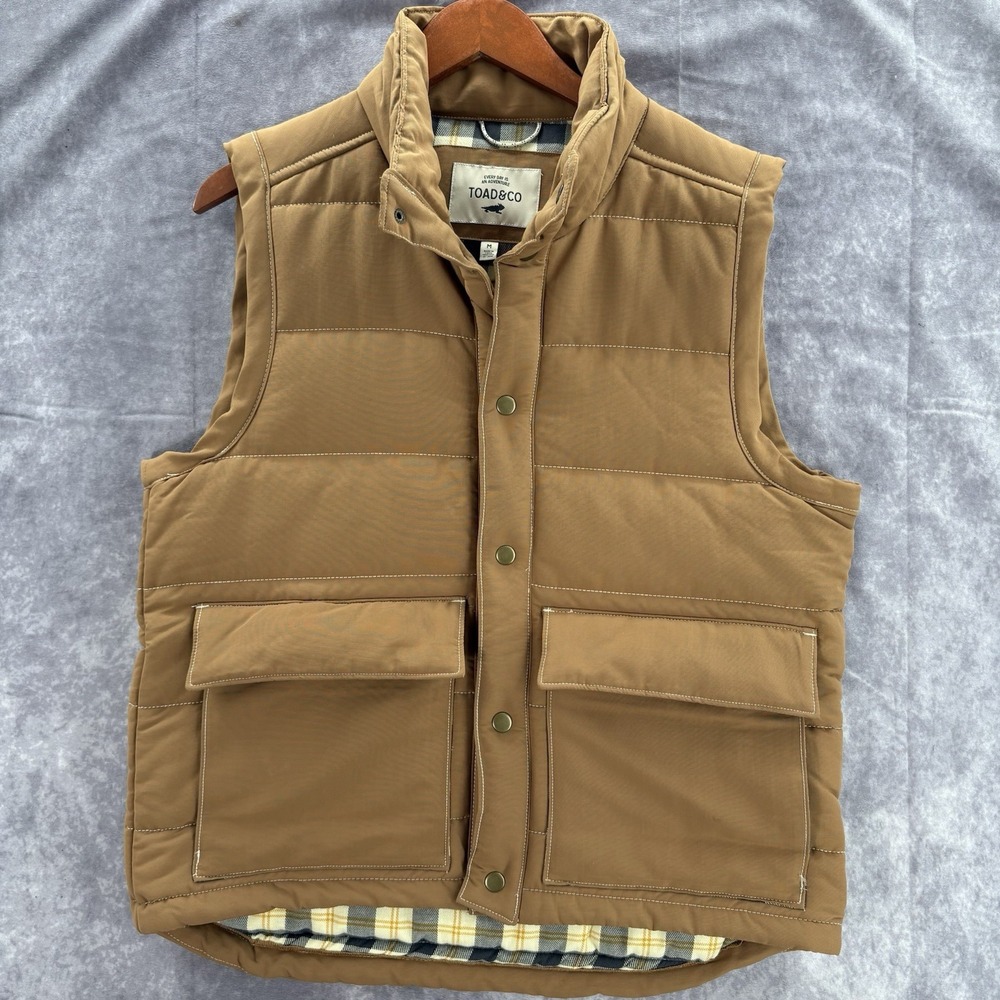 Toad And Co Vest Mens M Tan Puffer Plaid Outdoors Hiking Fall